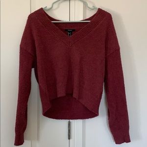 Maroon Fuzzy Crop Sweater